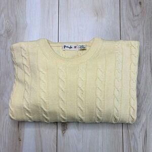 Pringle Mens Pullover Crewneck 100% Merino Wool Cable Knit Sweater Yellow Sz XL